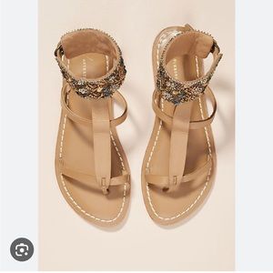 Anthropologie Beaded Ankle Strap Sandals